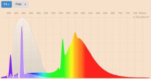 Blue filter - F4 Warm white fluorescent 2900K spectral power distribution