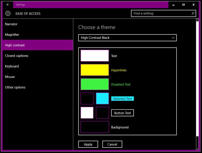 Windows 10 change color - default options
