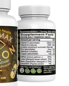 Lutein-zeaxanthin-meso-zeaxanthin eye supplement_Exir Vision Max Suffron AREDS 2_Supplement facts