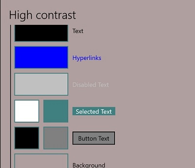 Windows 10 change colors Personalize-Colors-High contrast settings dialog box