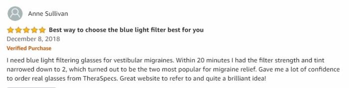 blue light filter glasses - amazon review 3 vestibular migraine TheraSpecs Axon